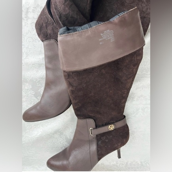 COACH Fara Chestnut Suede/Matte Calf Boots, EUC - Picture 1 of 16